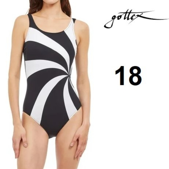 Gottex Swimsuit Timeless Mastectomy One Piece, Size 18, Black / White - Picture 1 of 16